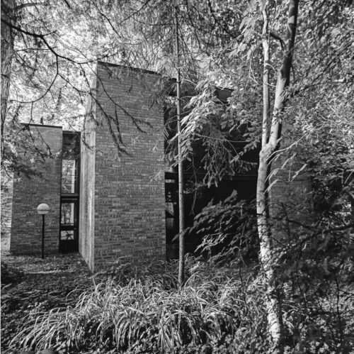 black and white photo of a house